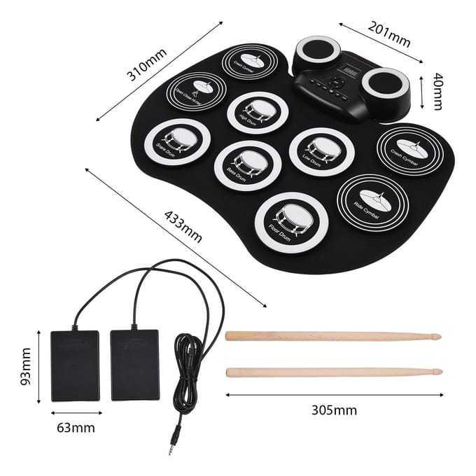 Draagbare oprolbare elektronische drumpad Silicon digitale drum Draagbare stereo digitale drum met zwart
