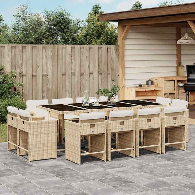 vidaXL - 13-delige - Tuinset - met - kussens - poly - rattan - beige