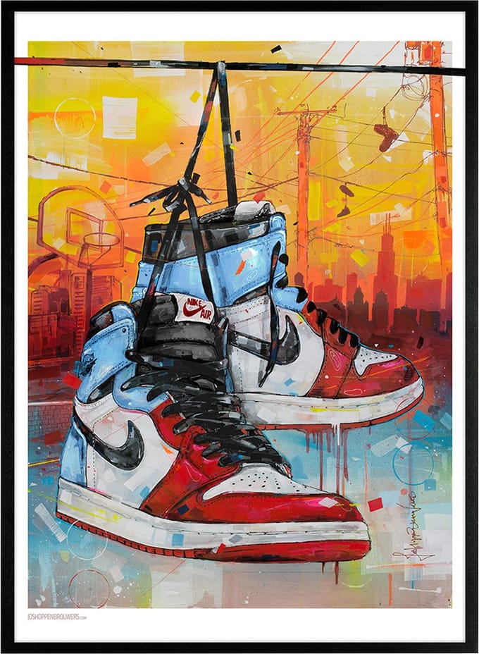 Sneaker print powerlines fearless Chicago 51x71 cm *ingelijst & gesigneerd