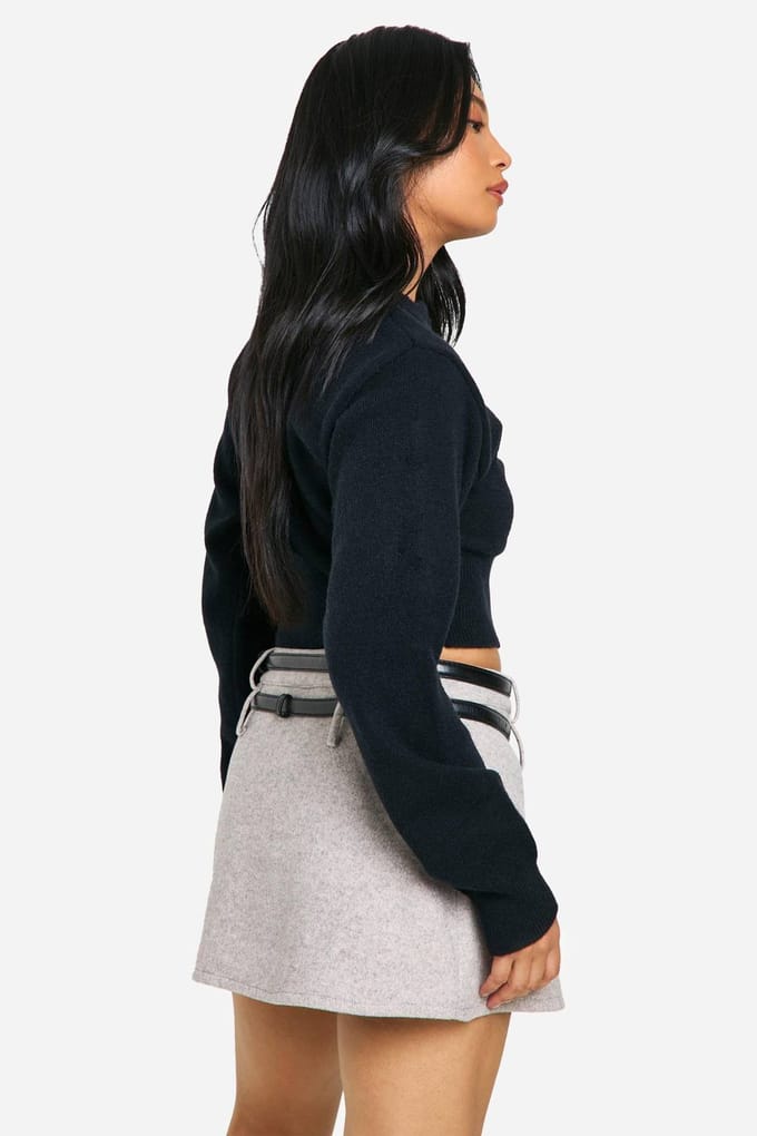 boohoo Dames Petite minirok met wol-look Micro Mini Skirt | Grey | Maat: 6