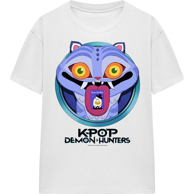 K-Pop Demon Hunters Dames/Dames Save The Date Derpy Tijger Cartoon T-shirt (Wit)