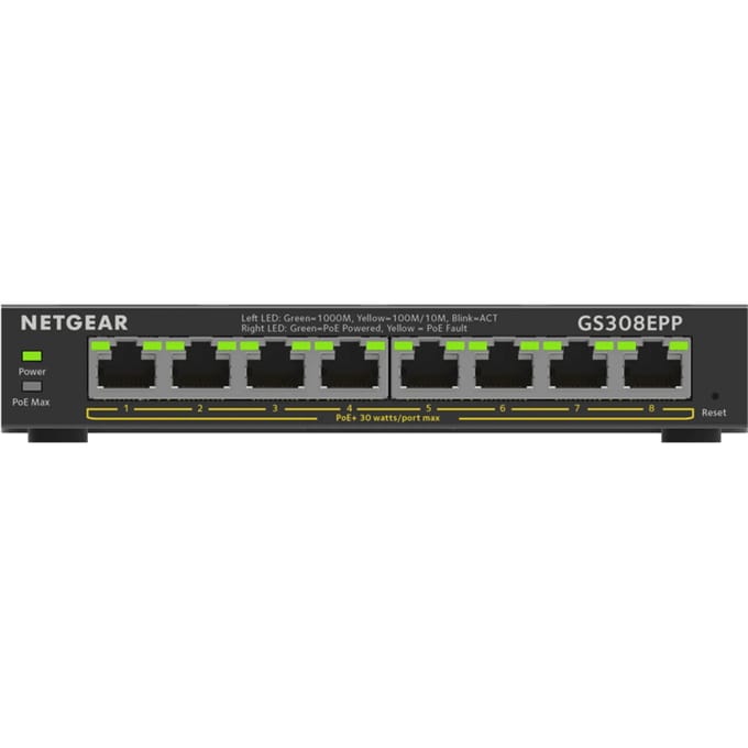 NETGEAR GS308EPP - Netwerk Switch - Plus Managed - 1 Gbps - PoE Switch - 8 poorten