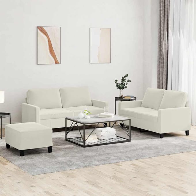 vidaXL - 3-delige - Loungeset - met - kussens - fluweel - crèmekleurig