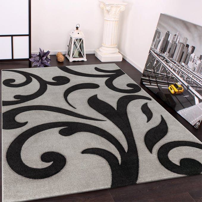 Paco Home Designvloerkleed Met Contoursnede Modern Grijs Zwart 60x110 cm