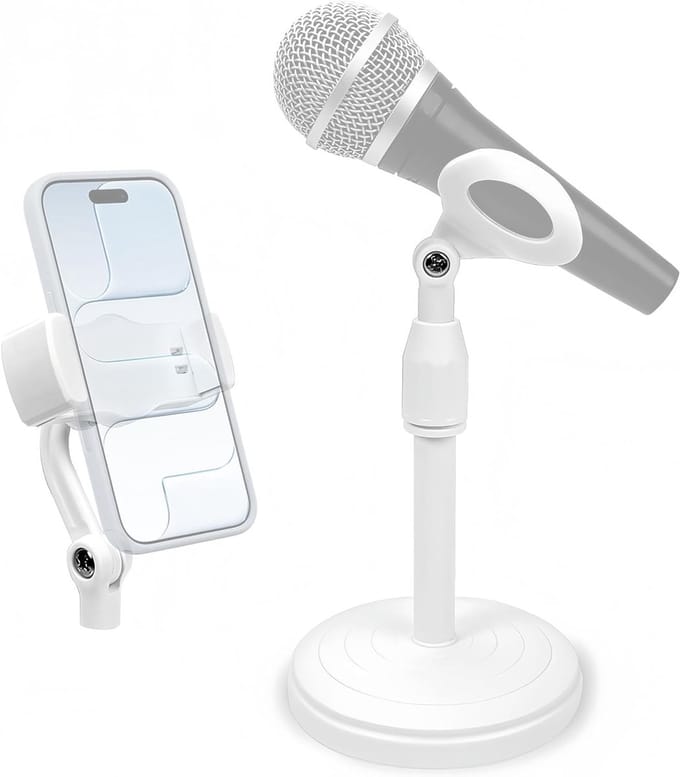 Verstelbare Microfoonstandaard voor Desktop met Telefoonhouder, Geschikt voor Studio, Live Streaming en Podcasts