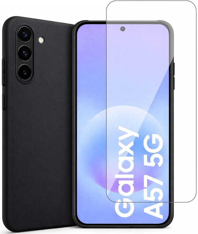 Hoesje geschikt voor Samsung Galaxy A57 – MatteShield Back Cover – Zwart – Met Screenprotector Glas