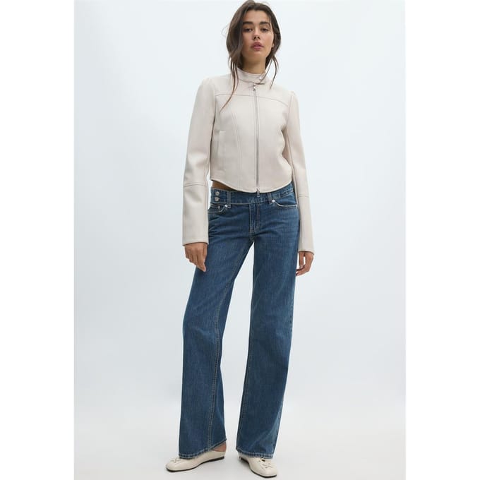 Stradivarius Cropped bikerjack met leereffect  Ecru S