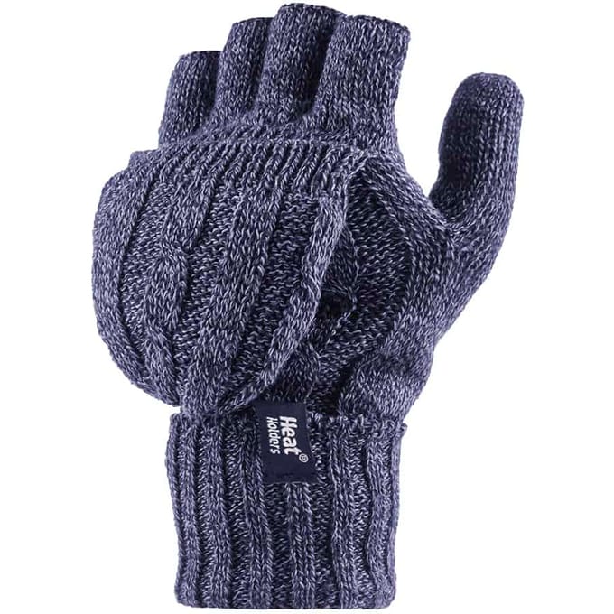 Gebreide thermo vingerloze converterhandschoenen voor dames - Blauw