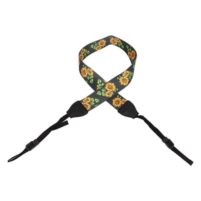Camera Schouder Nek Riem Modieus Vintage Etnische Stijl Zonnebloem Camera Riem black