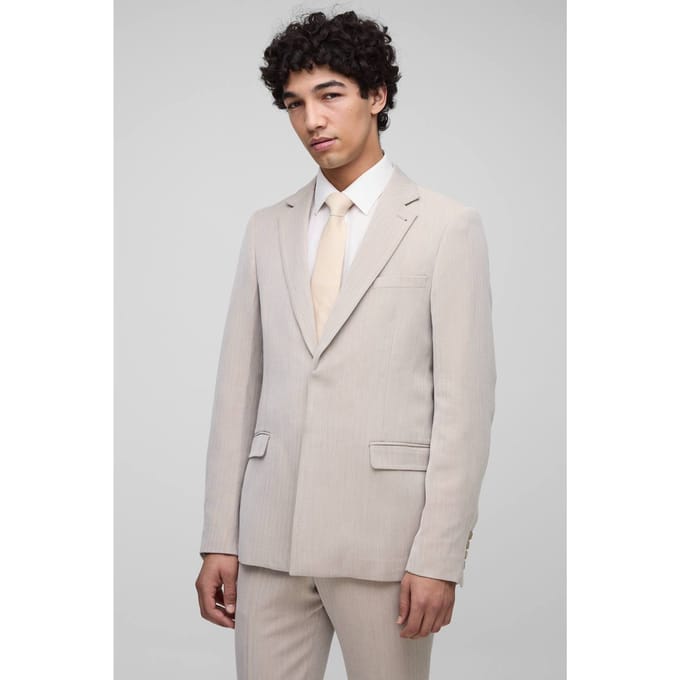 Slim Fit Herringbone Suit Blazer | Stone | Size Medium