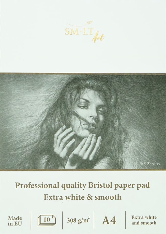 SMLT tekenblok Bristol A4 professioneel papier 308gr 10 vel FSC.