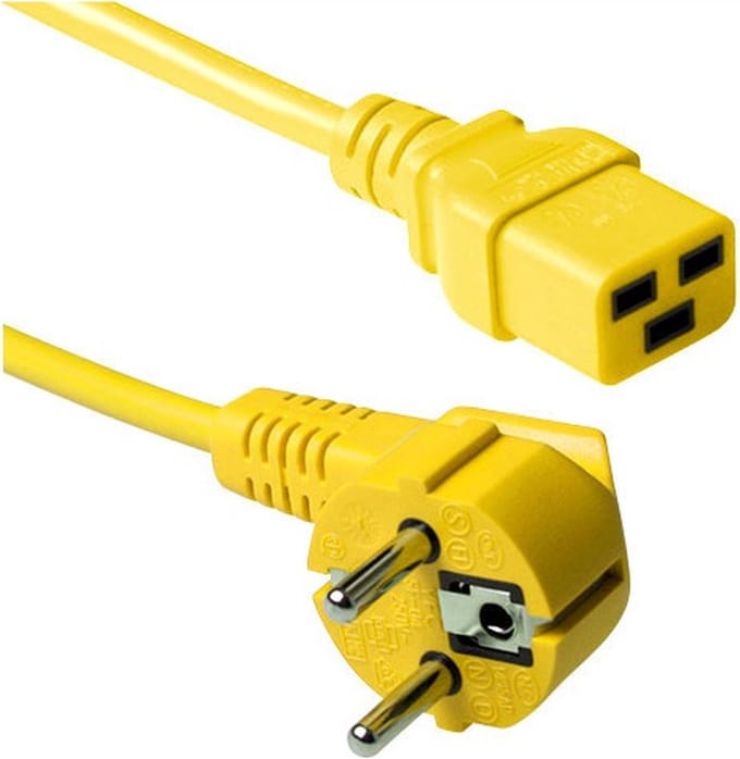 ACT Netsnoer Schuko CEE 7/7 male (haaks) - C19 IEC 60320 geel 3 m AK5182