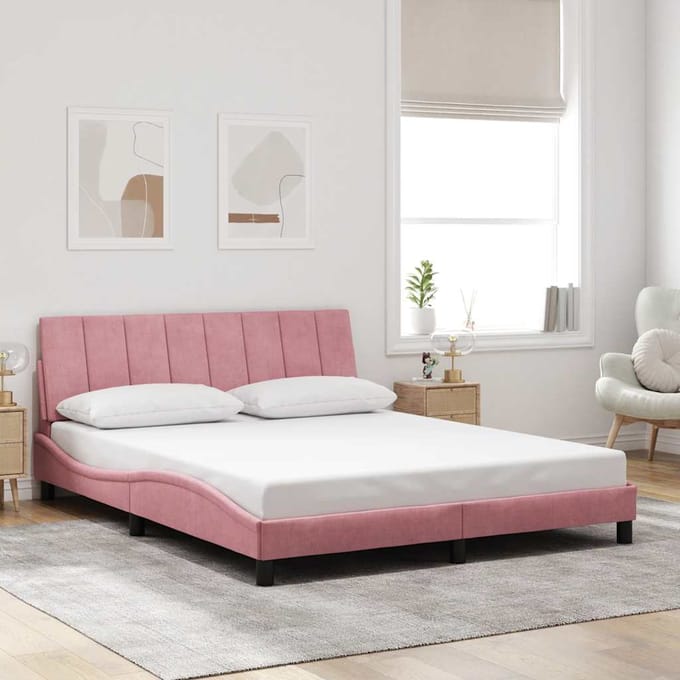 vidaXL - Bedframe - zonder - matras - "Hanko" - fluweel - roze - 160x200 - cm