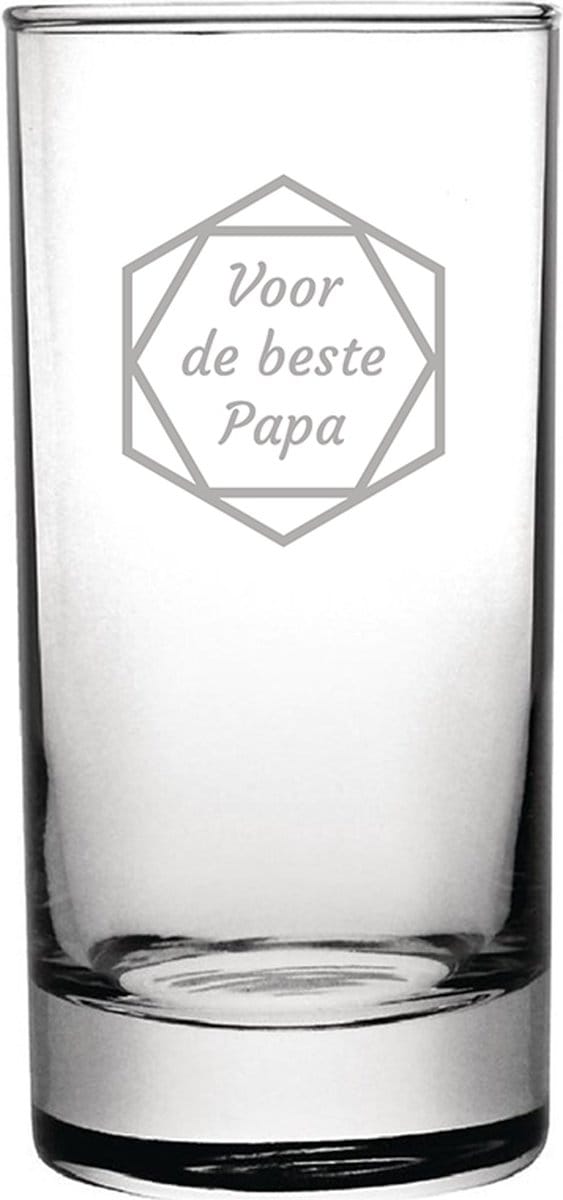 Gegraveerde longdrinkglas 28,5cl voor de beste Papa in hexagon