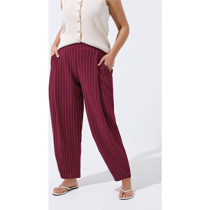 Limited Collection Bordeauxrode Barrel Broek Met Krijtstreep Size 42