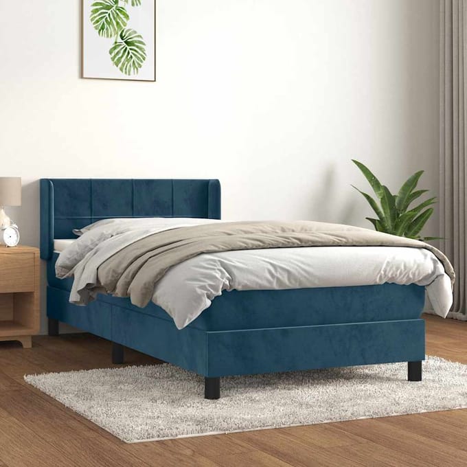 vidaXL - Boxspring - met - matras - fluweel - donkerblauw - 100x200 - cm