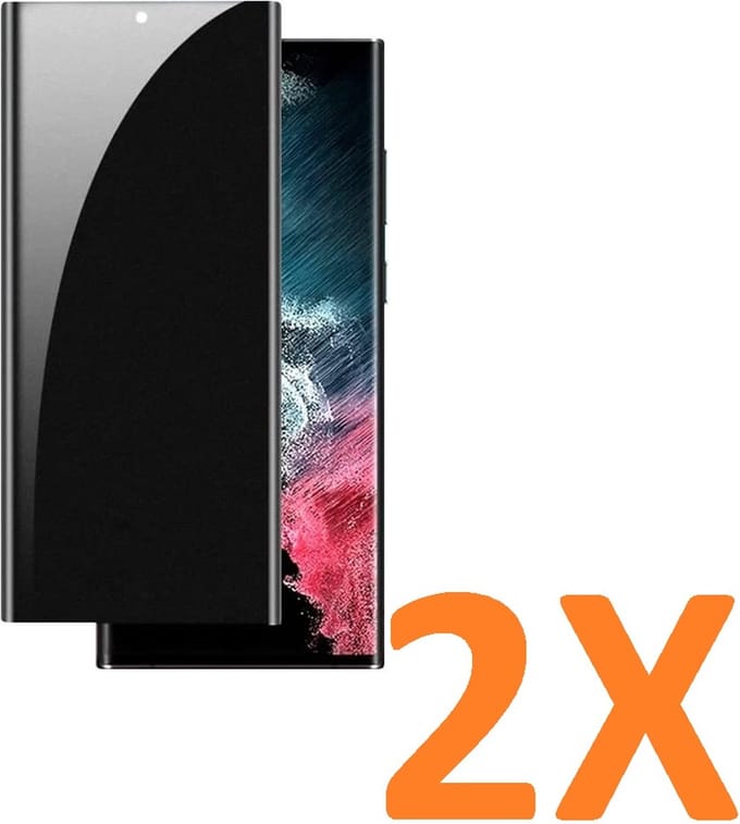 Screenprotector Glas - Privacy Tempered Glass Screen Protector Anti-Spy - 2x Geschikt voor: Samsung Galaxy S22 Ultra