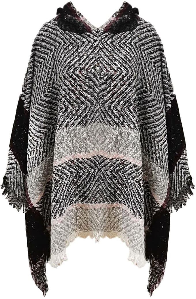 Allecto - Gebreide poncho - Dames poncho met capuchon - Warme poncho