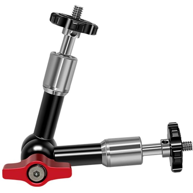 Verstelbare Scharnierende Wrijvingsarm Flexibele Verlengbeugel Aluminiumlegering met Dubbele 1/4 Inch Schroef 360 graden zwart