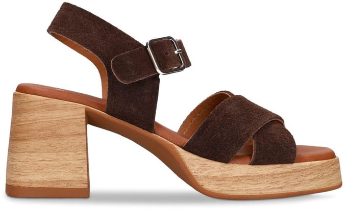 Manfield - Dames - Bruine suède sandalen met blokhak - Maat 36