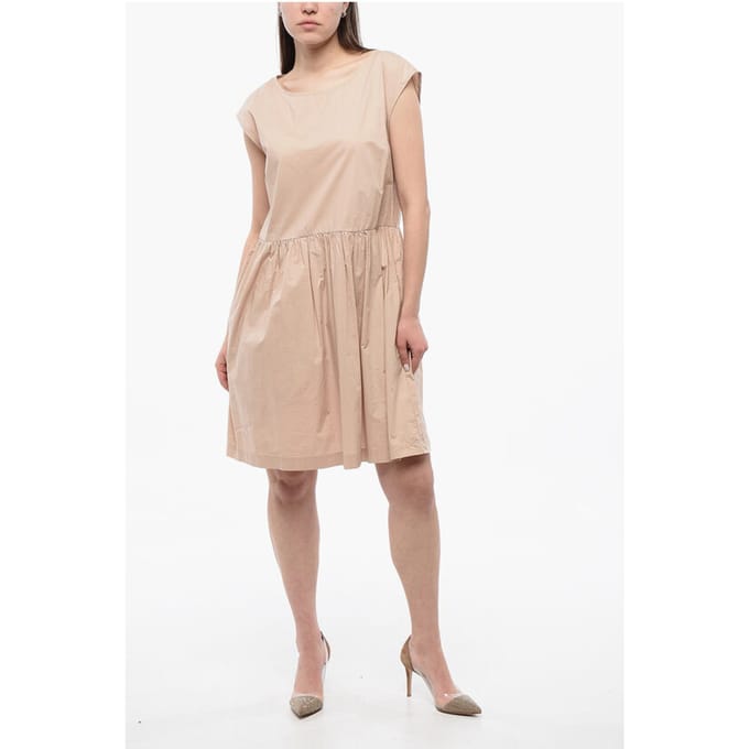Popeline katoenen mouwloze jurk in beige