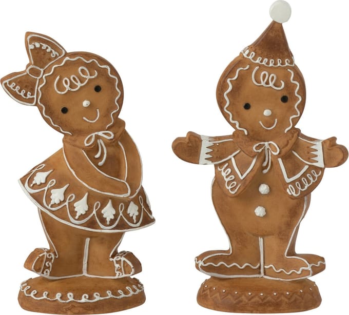 J-Line figuur Peperkoek Jongen + Meisje - polyresin - bruin - 2 stuks
