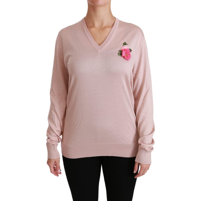 Dolce & Gabbana Roze met bloemen versierde Pullover-Zijden Trui voor dames