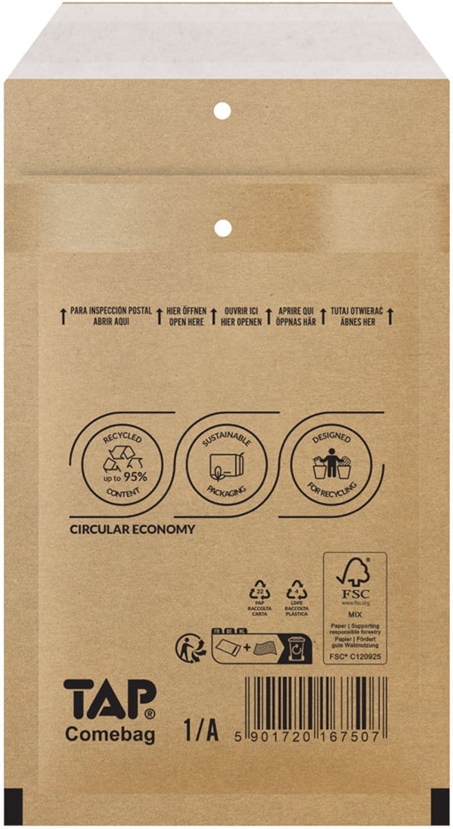 Comebag luchtkussenenveloppen, ft 230 x 340 mm, met stripsluiting, bruin, doos van 100 stuks