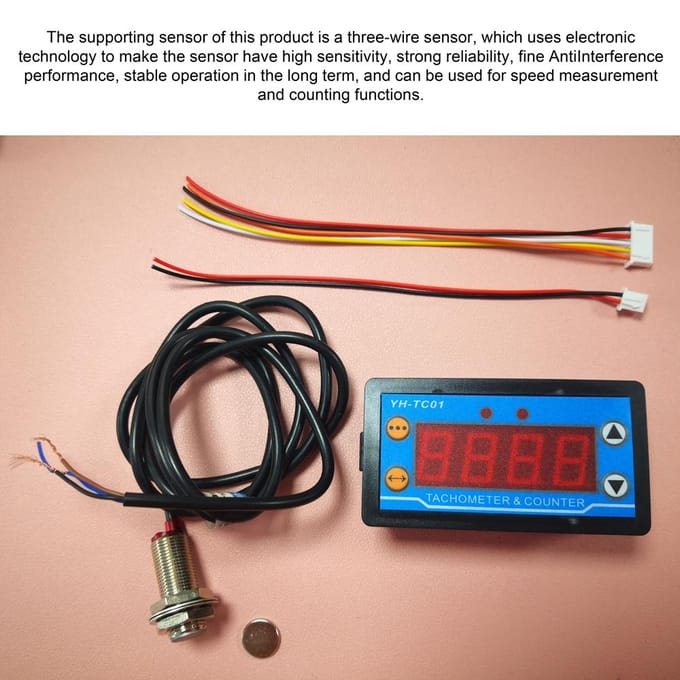 YHTC01 Digitale toerenteller HighAccurancy LED Digitale display Motorsnelheidsmeter met Hall-sensor zwart