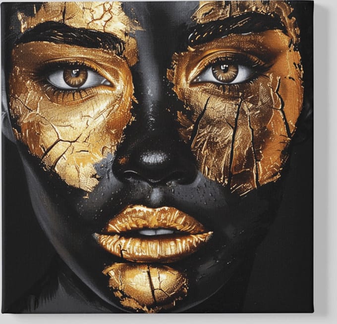 Vierkant Canvas Schilderij - Vrouw - Gouden Make-up - 40x40x2 cm