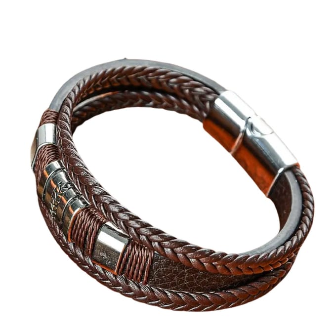 Nivard Armband - Staal - Nep Zilver - Heren - Bruin