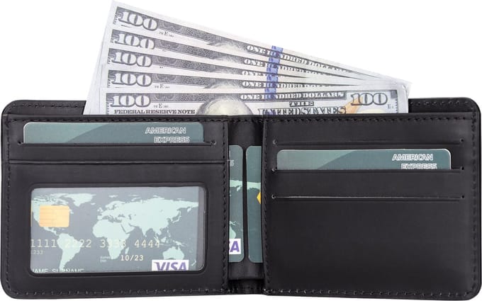 Pulledro echt leer Cardholder Pasjeshouder Portemonnee met venster - Antic Black
