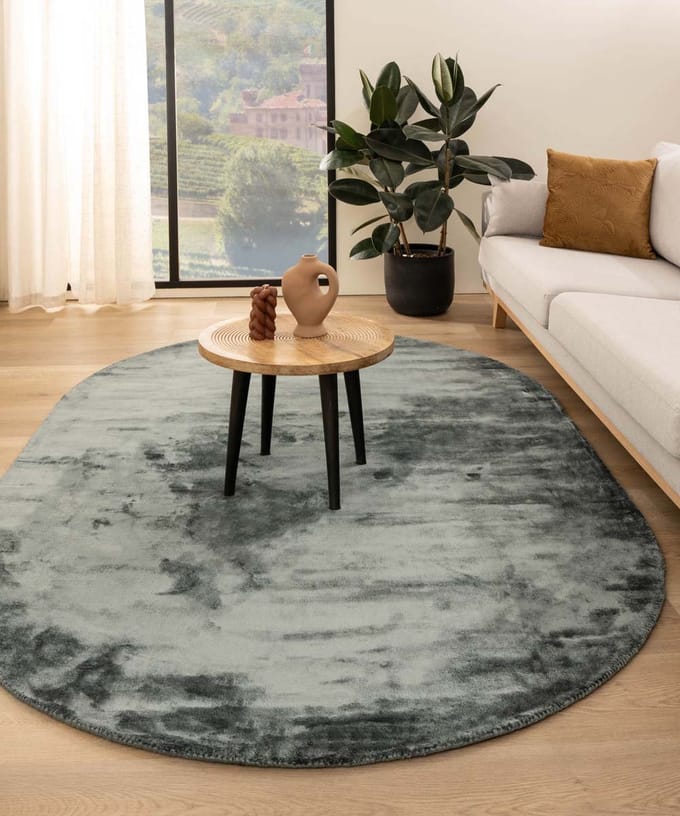 Viscose vloerkleed ovaal - Pearl blauw 200x300