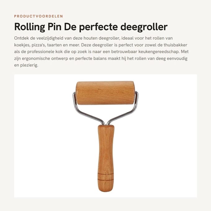 Dailygoods- Deegroller Houten - Perfect uitgebalanceerd - Deegschraper - Bakmat - Keukengerei - 2-in-1 functie - Bakroller