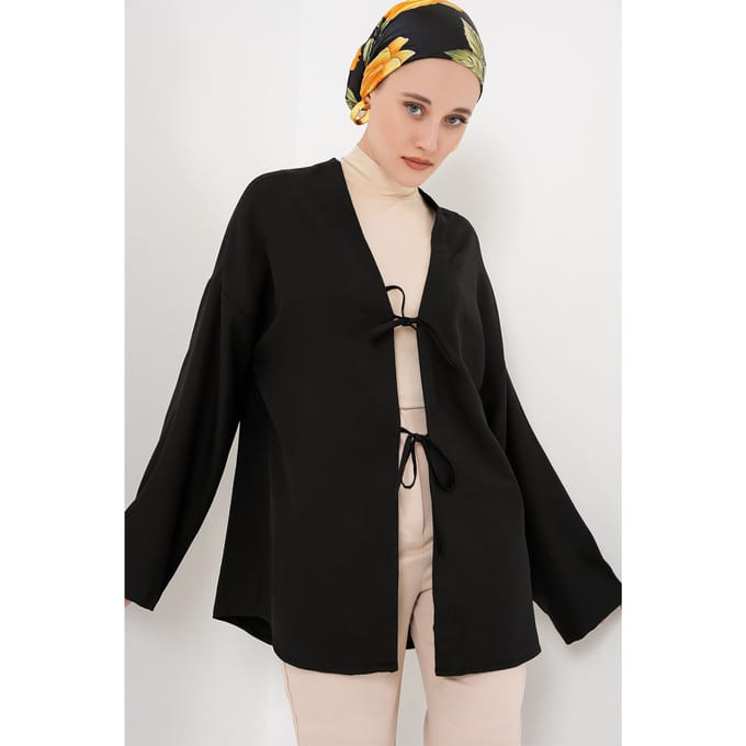 Linnenmix Lange Mouw Kimono met Binding Detail
