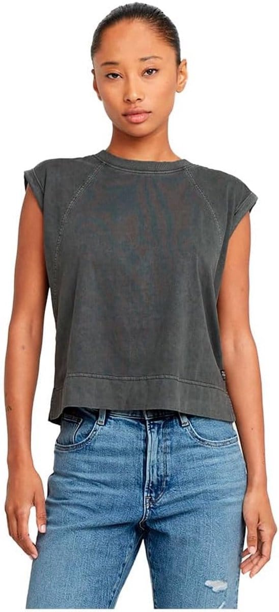 Dames T-shirt met Ritssluiting Achterkant Overdyed Korte Mouw