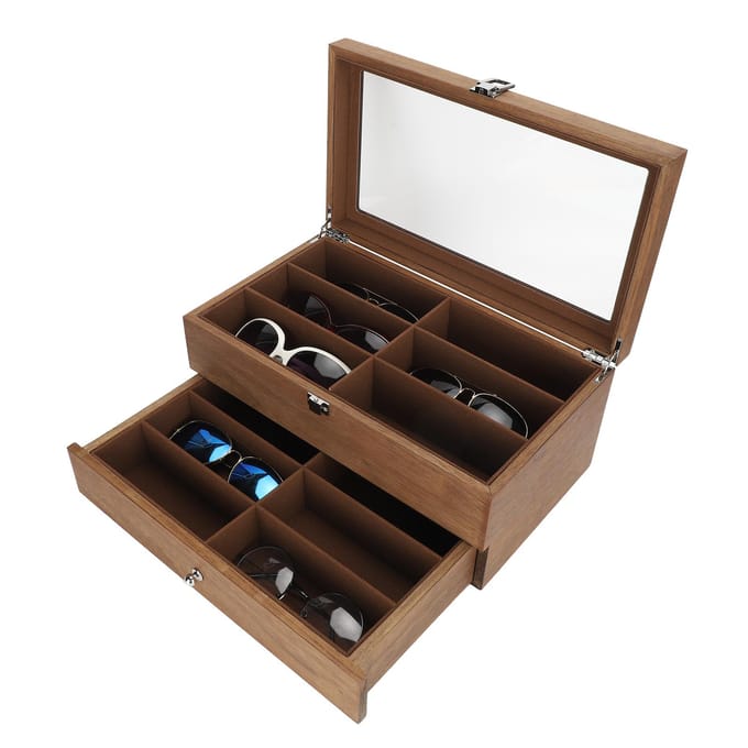 12 Vakken Brillen Doos Houten Dubbellaags Brillen Display Koffer Doos Organizer Decoratie gray