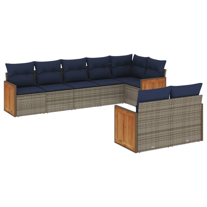 vidaXL - 8-delige - tuinbankset - met - kussens, - grijs - polyrotan