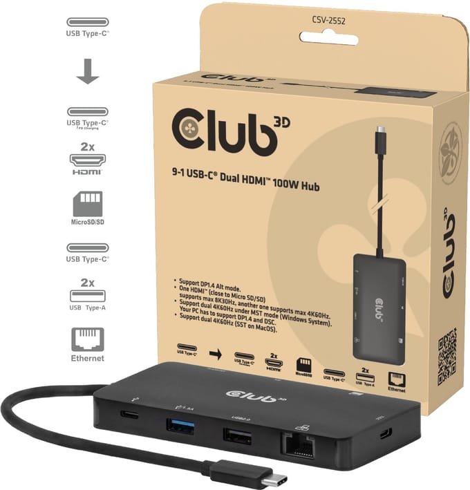 Club 3D - docking station - USB-C - HDMI - 1GbE