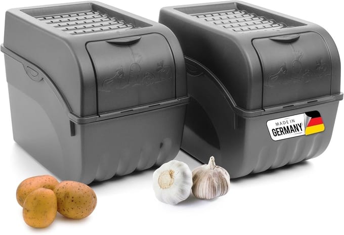 Aardappelbewaardoos | 2x groot 9L | ANTRACIETGRIJS | Uiendoos | Groentebox stapelbare aardappelbox uienopslag aardappelmand fruitcontainer aardappelbox voedselopslagcontainer