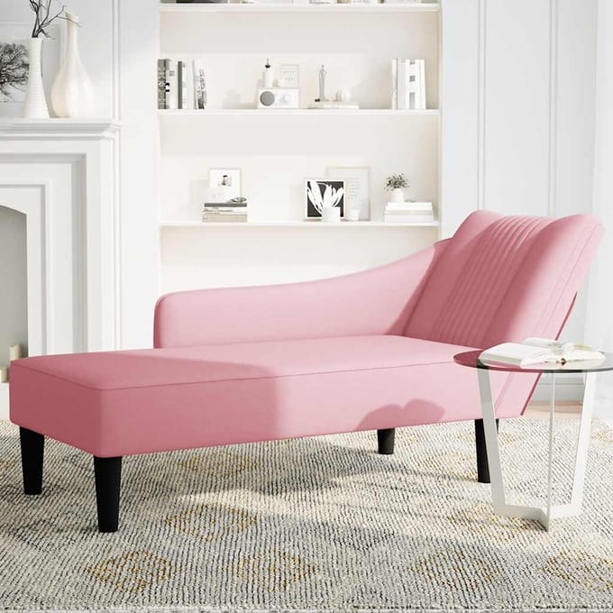 vidaXL - Chaise - longue - met - rechterarmleuning - fluweel - roze