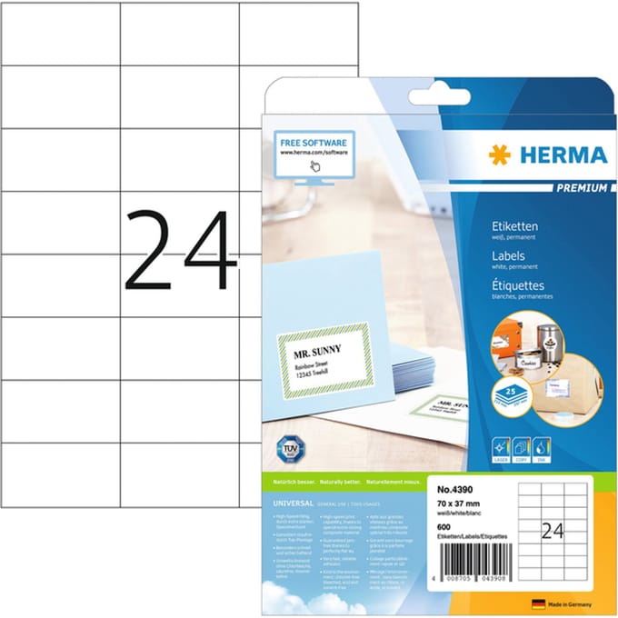 Etiket HERMA 4390 70x37mm premium wit 600 stuks