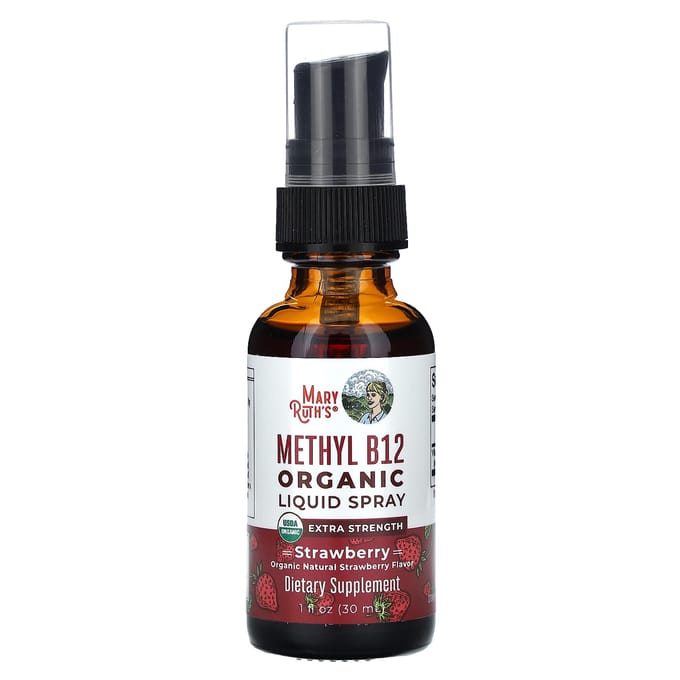 MaryRuth's, Spray Liquide Méthyl B12 Biologique, Force Extra, Fraise, 1 fl oz (30 ml)