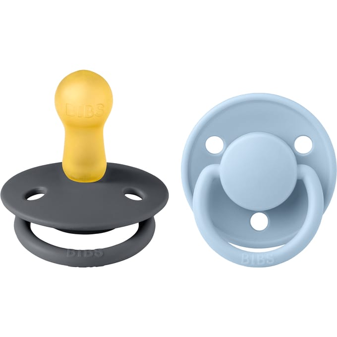 BIBS De Lux 2 Pack Latex Maat 2 Ijzer/Babyblauw 2 st