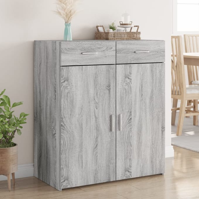 vidaXL - Dressoir - 80x42,5x93 - cm - bewerkt - hout - grijs - sonoma - eikenkleurig