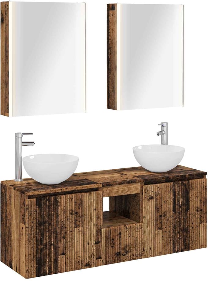 vidaXL - Badkamerkast - set - 5 - st - Oud - hout - Bewerkt - hout