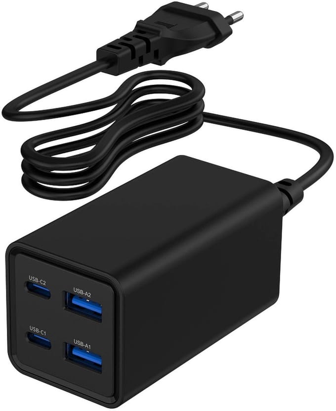 Gembird 65W GaN USB-C Oplader - 4 Poorten - Compact Design - Snel Laden