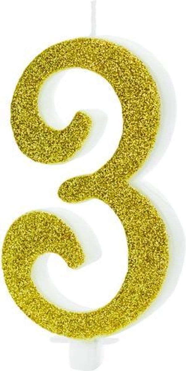 PartyDeco - Verjaardagskaars 3 Glitter Goud
