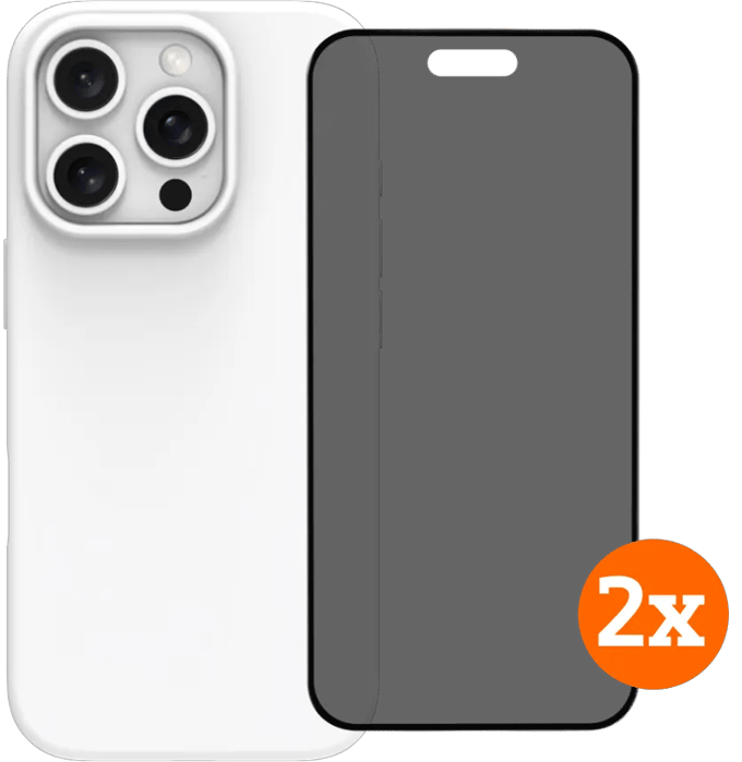 BlueBuilt Back Cover iPhone 16 Pro Wit + Privacy Filter Screenprotector Glas Duo Pack