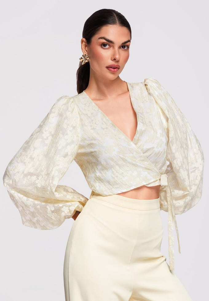 OMBRE Blouse - Slim Fit - Viscose - Lange Mouw Beige M